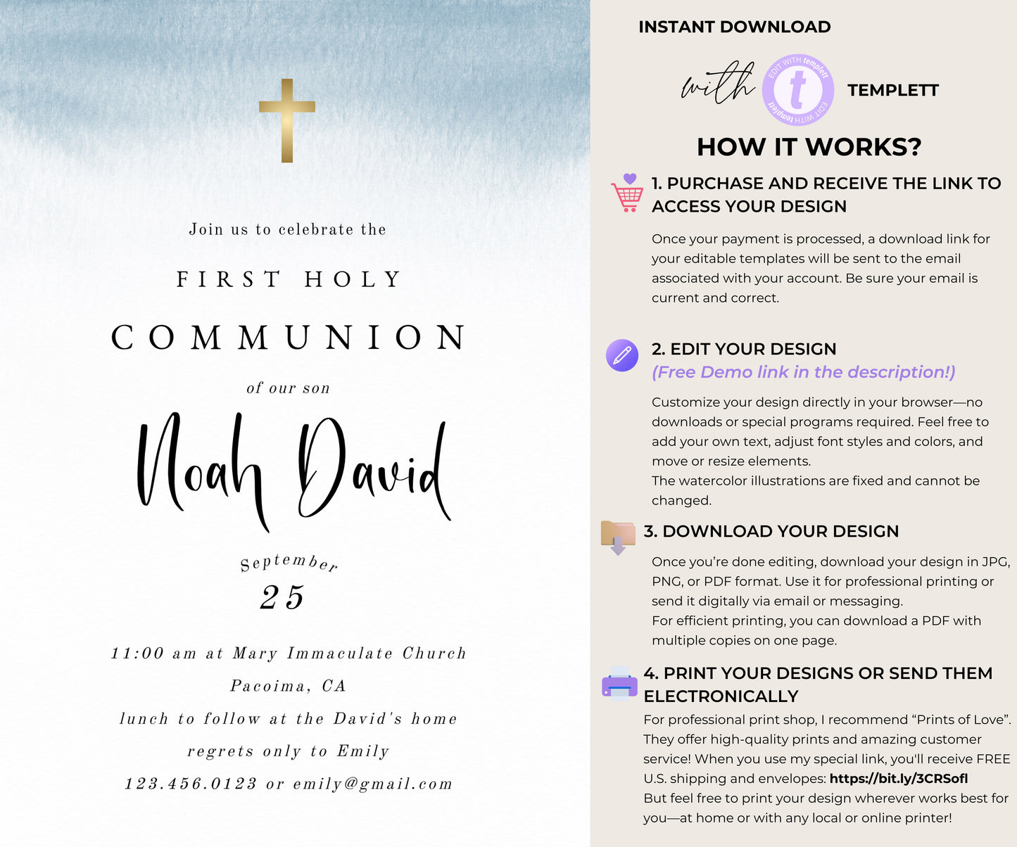 Editable first holy communion invitation - how it works
