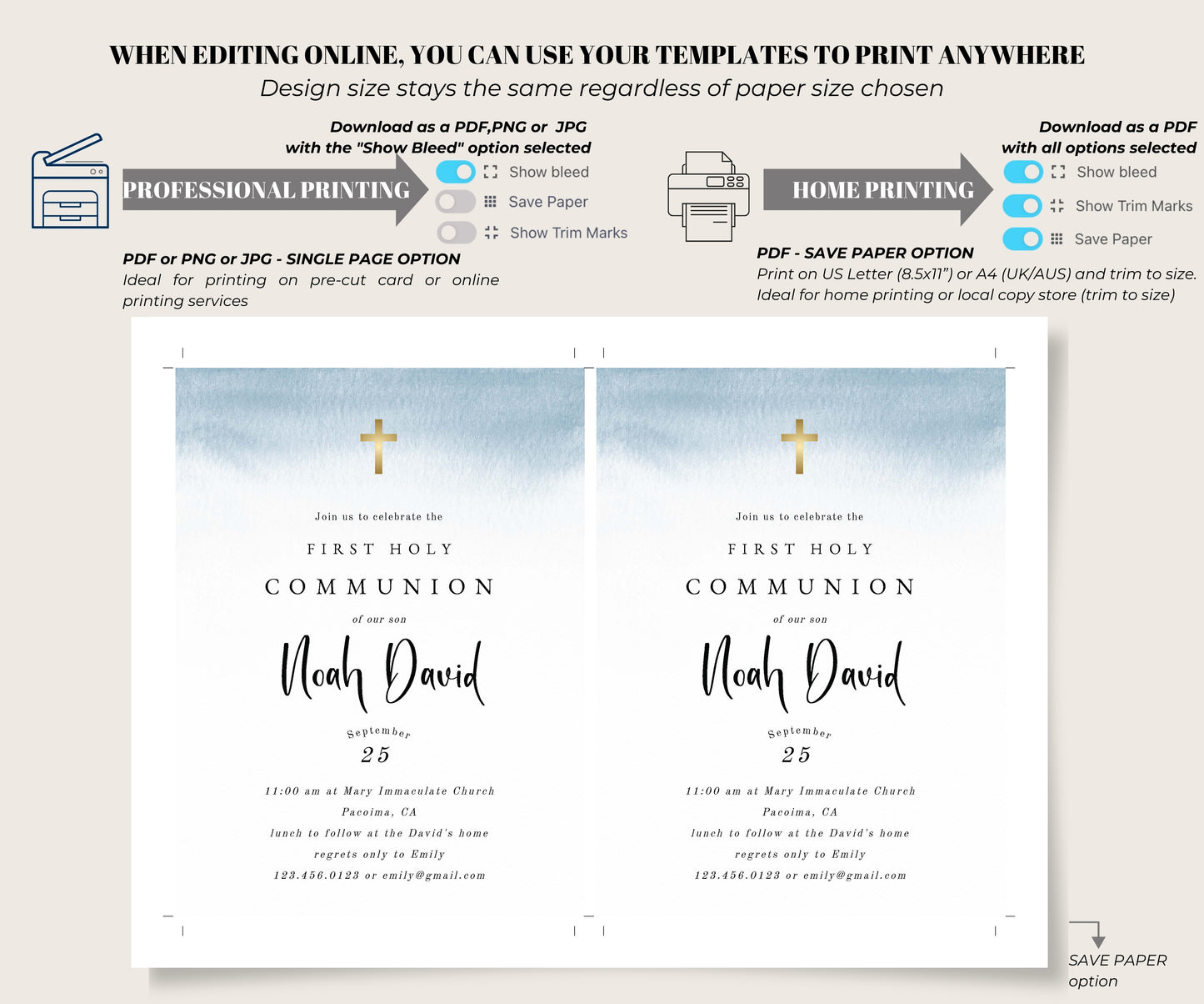 First holy communion invitation car - print options
