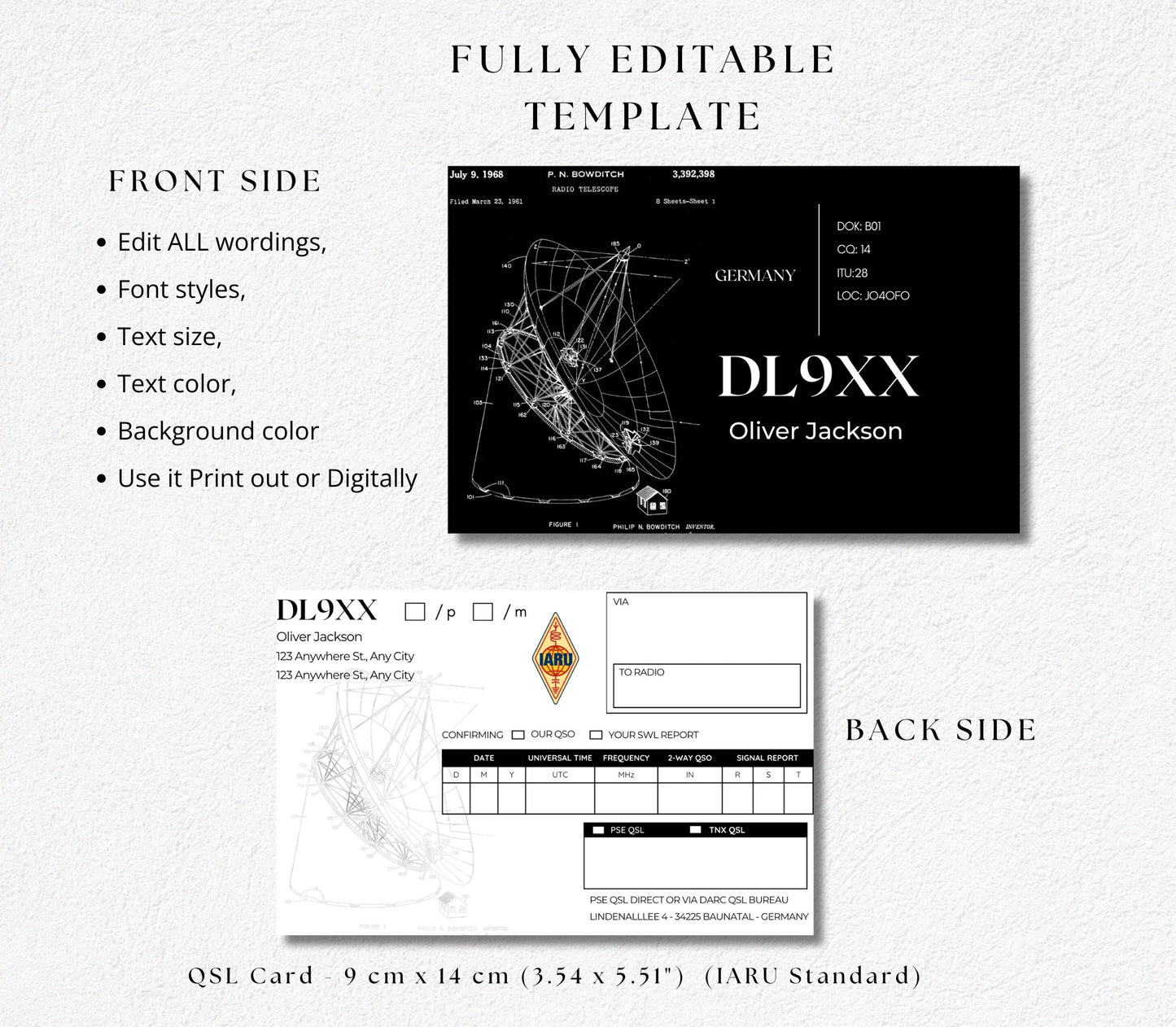 Fully editable template with front side and back side option