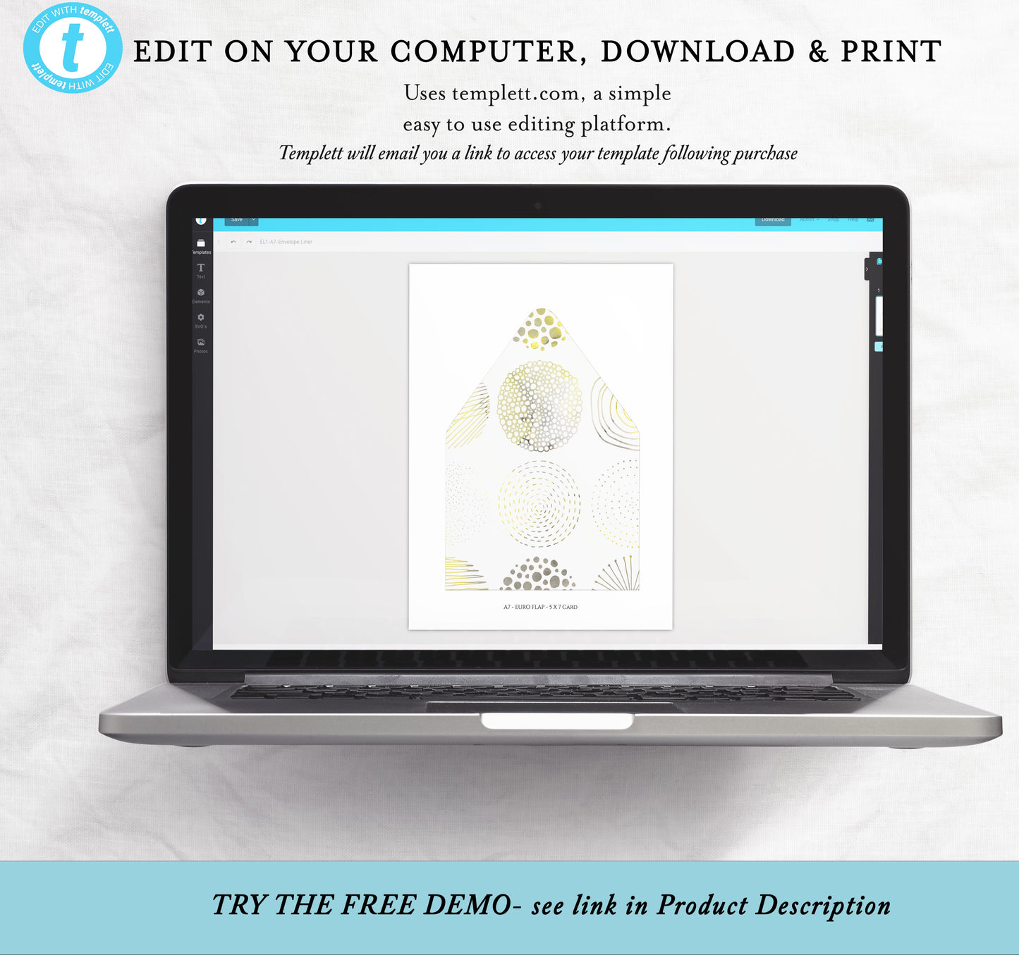 Edit envelope liner template on your computer with Templett – download and print at home