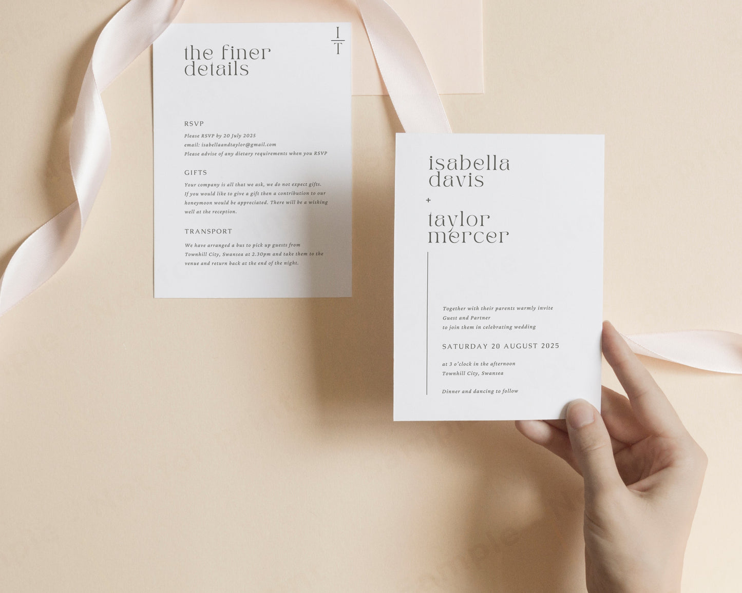 Complete modern minimalist wedding invitation suite editable templates