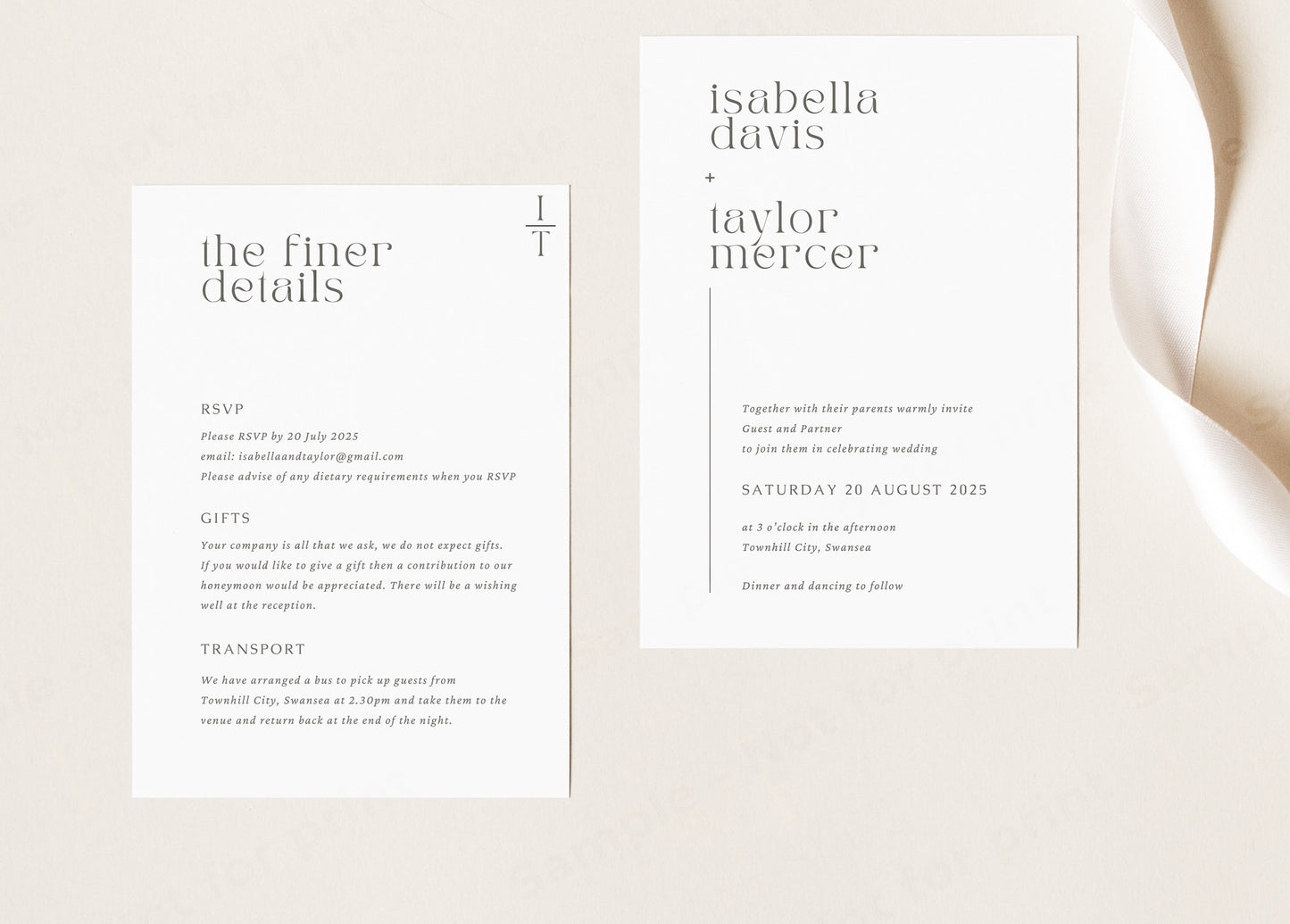 Minimalist wedding details card template for instant download