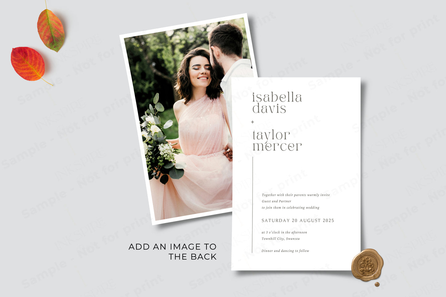 Modern Minimalist wedding invitation set backside option