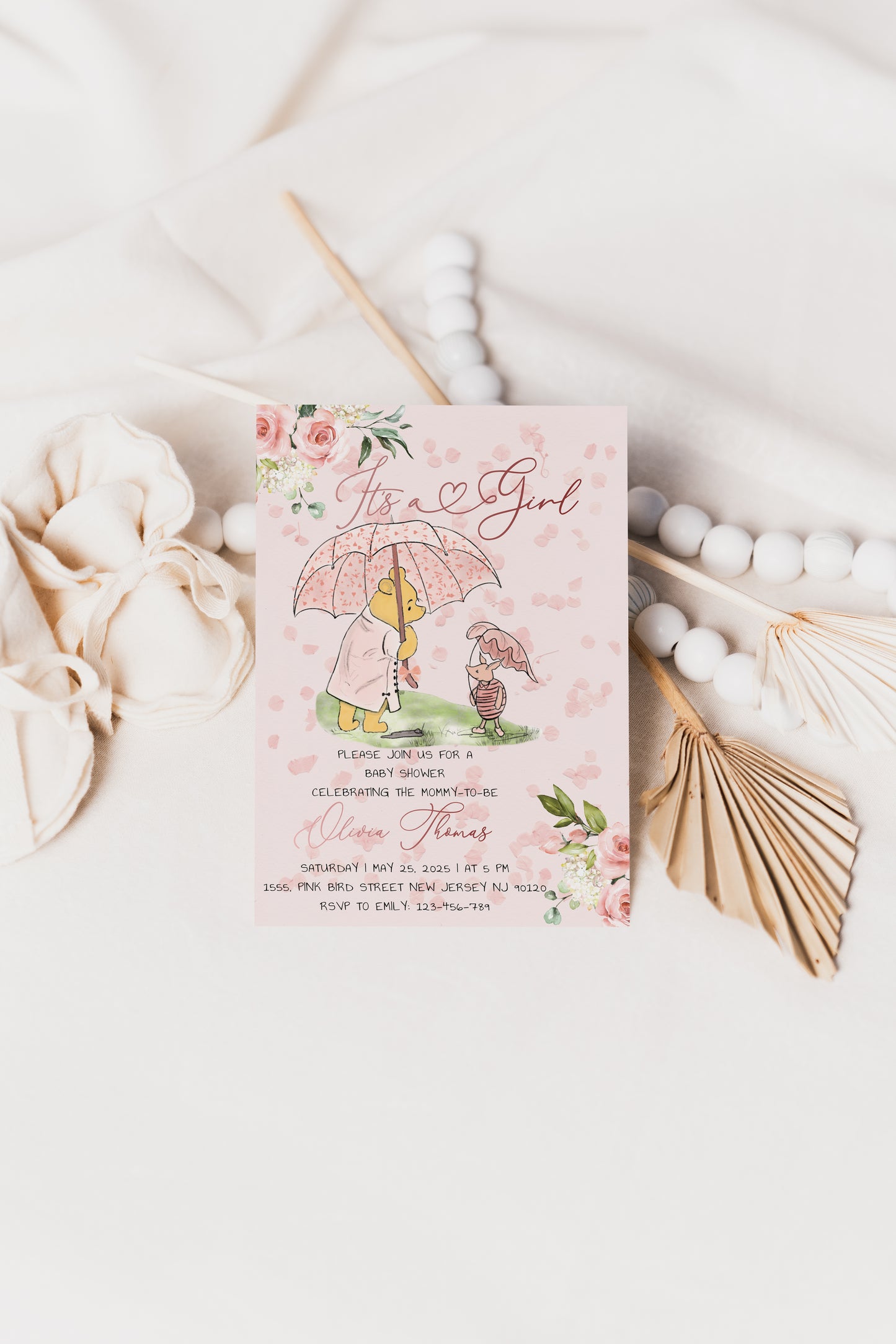 Preview of editable mobile-friendly Winnie the Pooh invitation for baby shower