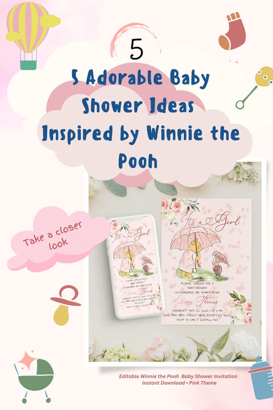Editable pink Winnie the Pooh baby shower invitation template for girls