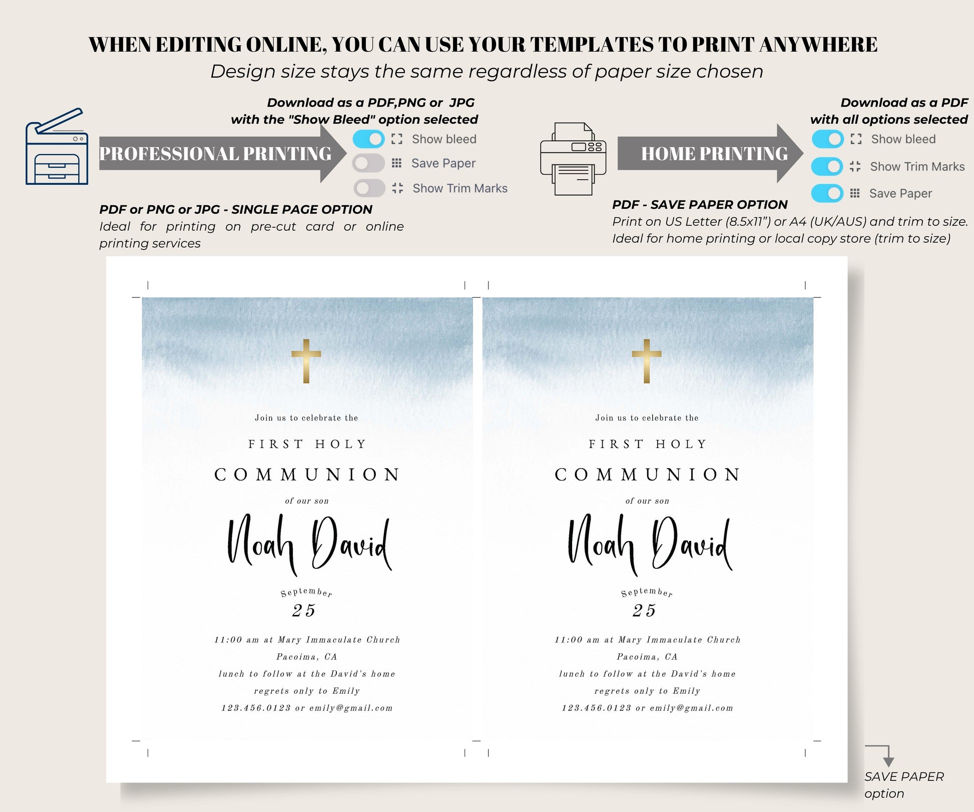 First holy communion invitation car - print options