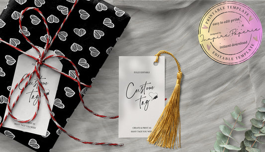 Create your own editable gift and favor tags in minutes. Perfect for weddings, business branding, birthdays, and modern gift wrapping. Instant download.