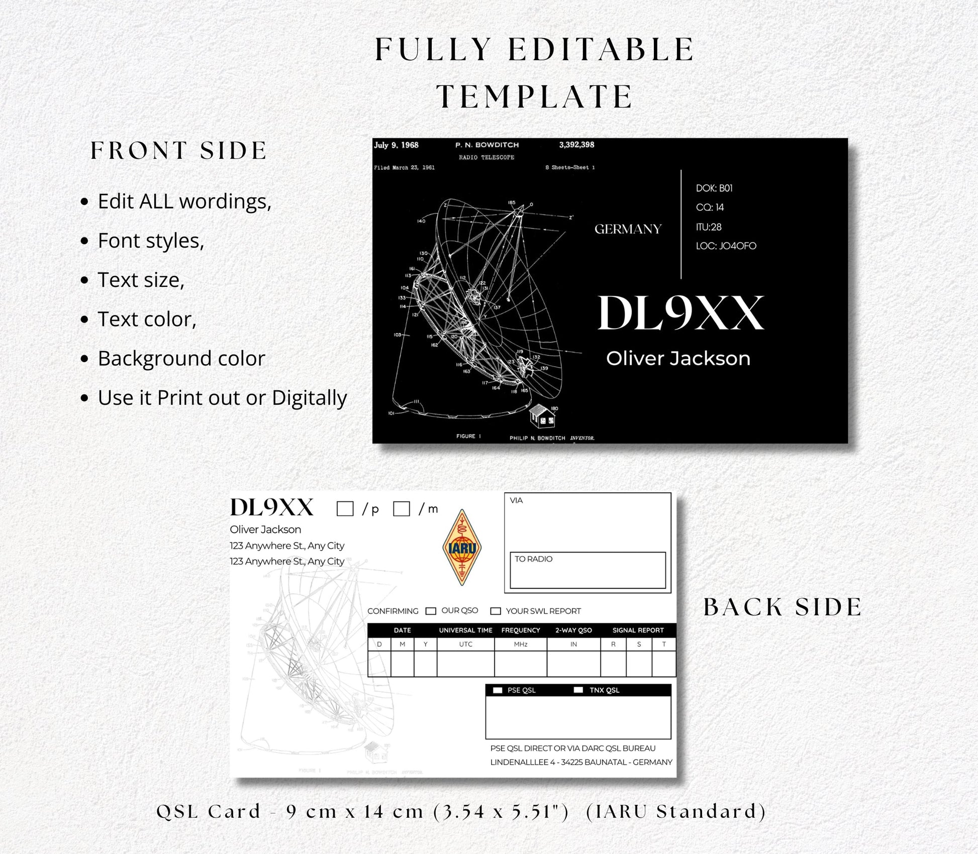 Fully editable template with front side and back side option