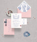 Editable vintage wedding invitation template with hand-drawn illustrations