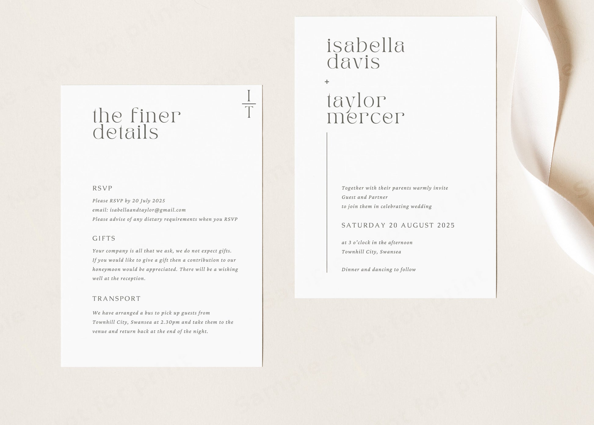 Minimalist wedding details card template for instant download