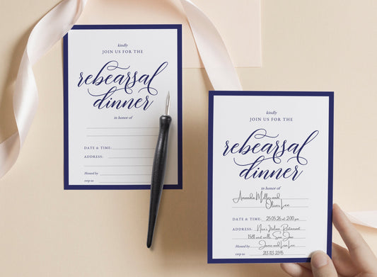 Modern minimalist rehearsal dinner invitation fill-in printable template with blank and filled forms
