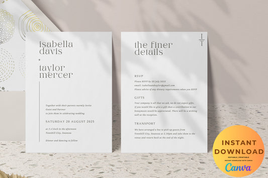 Modern minimalist wedding invitation template editable and printable