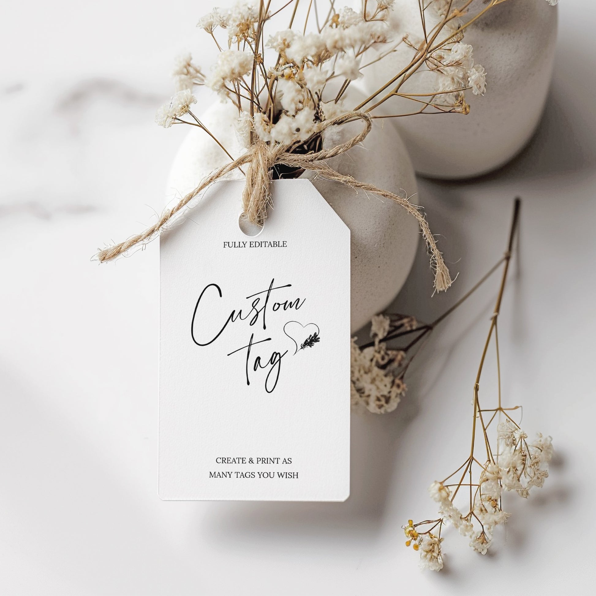 Calligraphy  Custom Tag with Modern, Minimalist Design and 100% Editable Template for Mother's Day Gift Tag, Birthday tag
