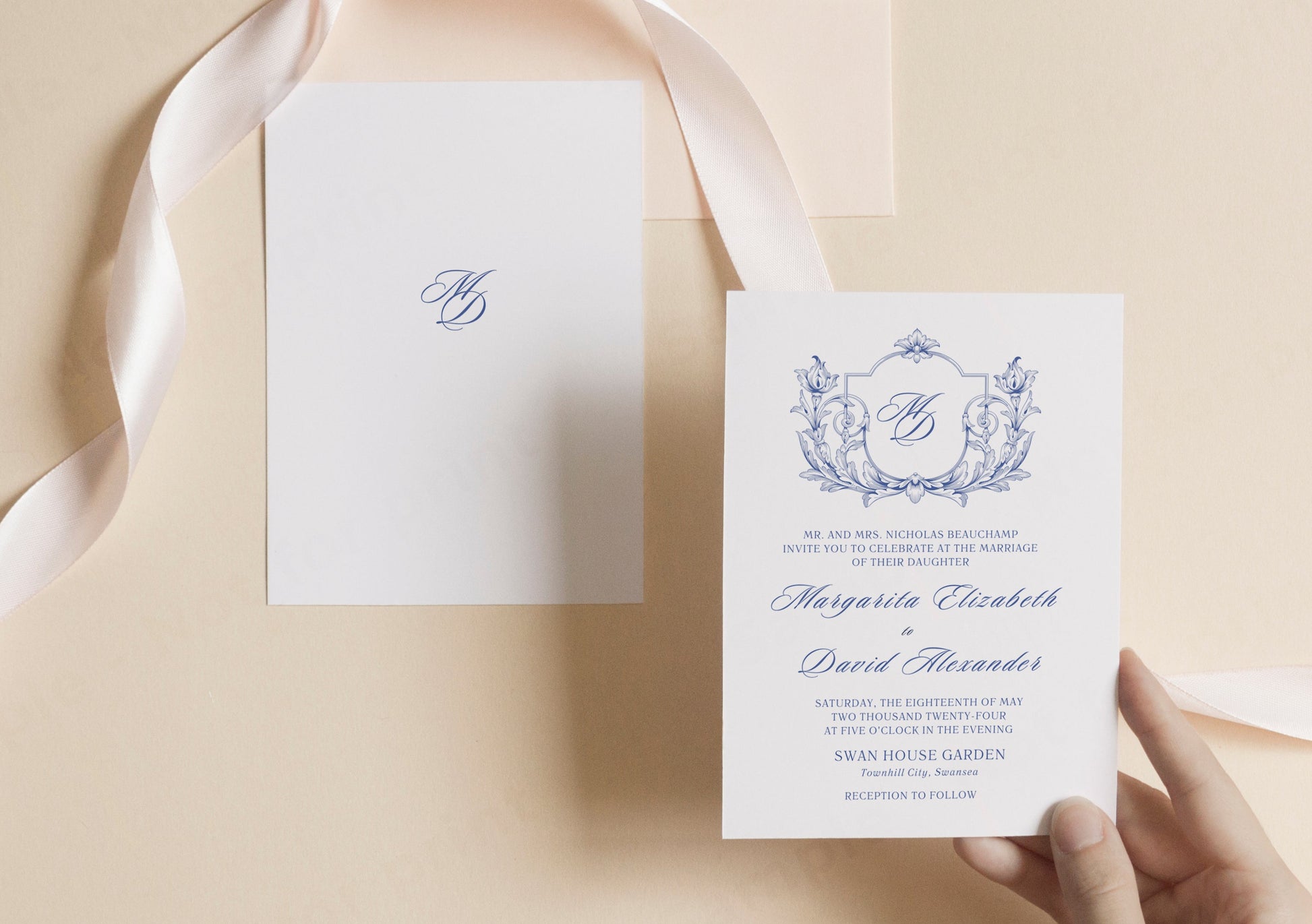 vintage baroque wedding invitation suite backside