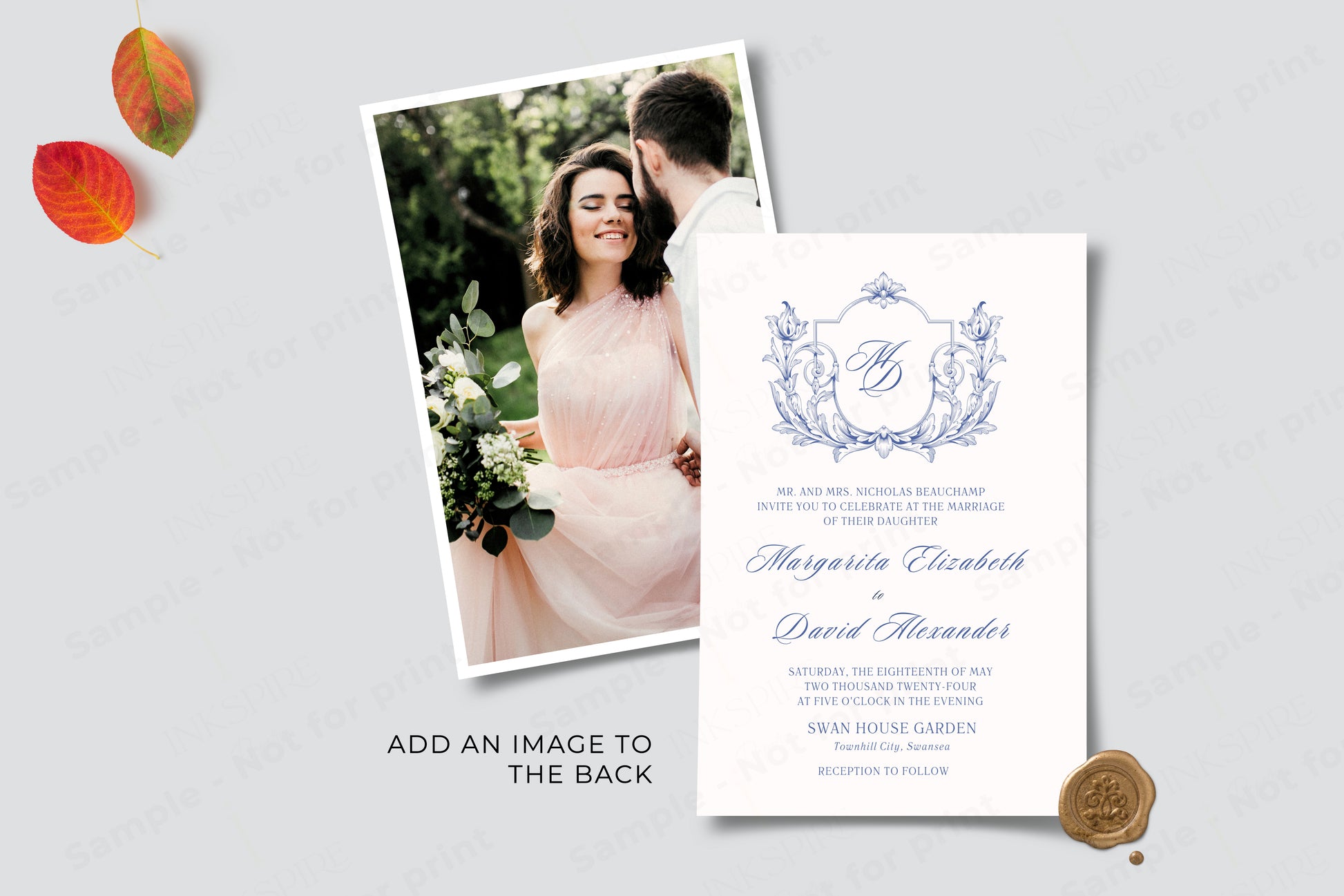 vintage wedding invitation add photo backside option